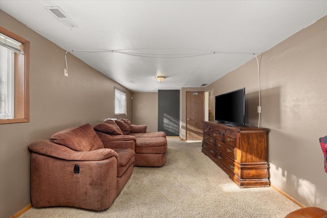 living room with light carpet