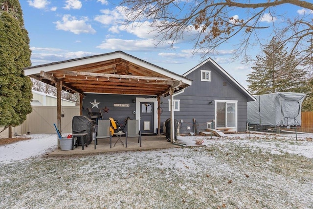 view of snow covered property