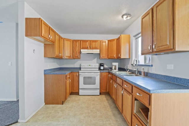 kitchen featuring sink and white range with electric stovetop