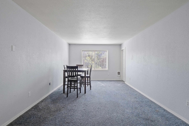 unfurnished dining area featuring carpet floors and a textured ceiling