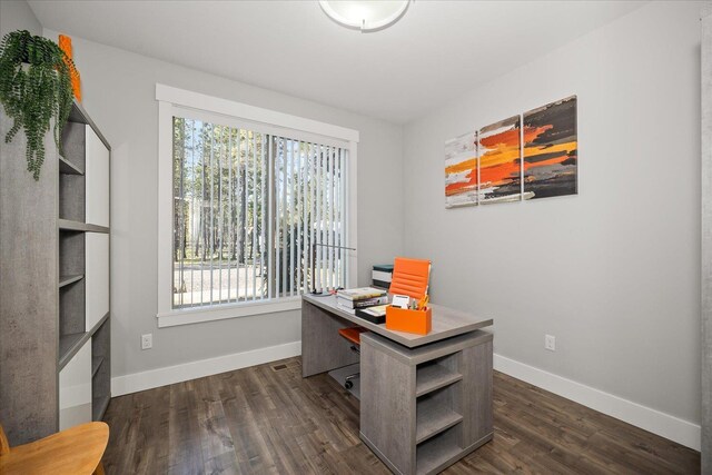 home office featuring dark hardwood / wood-style floors