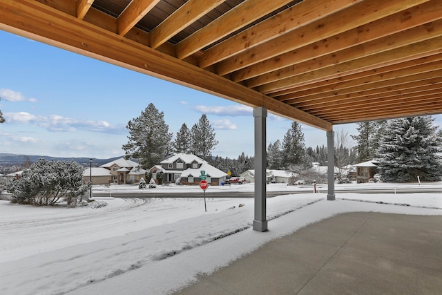 view of snow covered patio