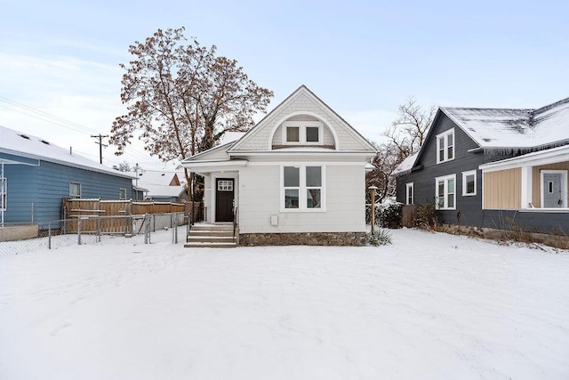 view of snow covered property