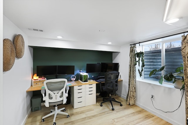 office area with light wood-type flooring