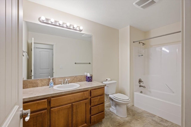 full bathroom with vanity, shower / tub combination, and toilet