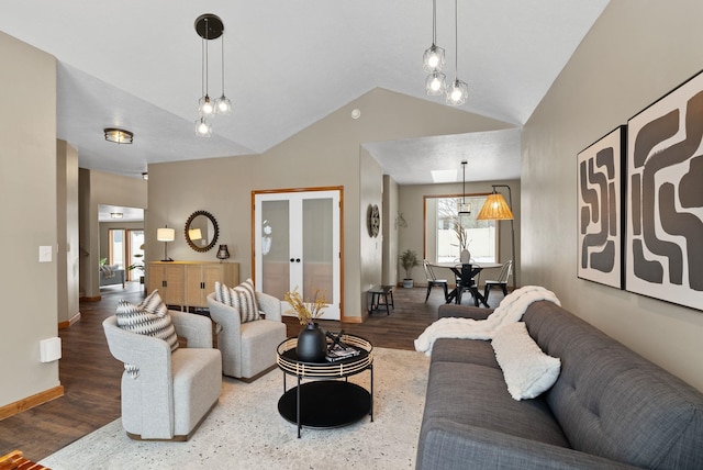 living room with lofted ceiling and hardwood / wood-style floors