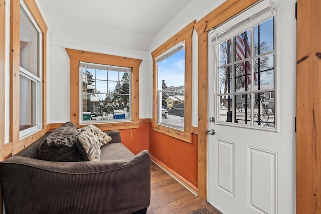 doorway featuring dark hardwood / wood-style floors