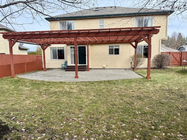 854 S Shelley Lake Ln, Spokane Valley, WA 99037 - back of property featuring entry steps, a lawn, a fenced backyard, a patio area, and a pergola