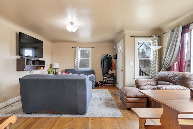 living room with light hardwood / wood-style flooring