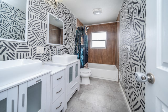 full bathroom featuring vanity, toilet, and shower / bath combo