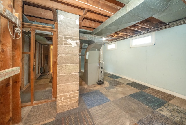 basement with heating unit