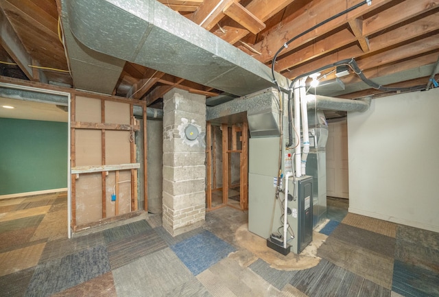 basement with heating unit