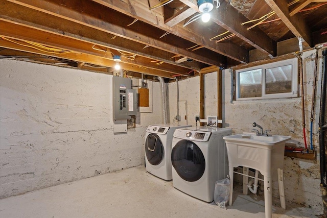 laundry room featuring washing machine and clothes dryer and electric panel