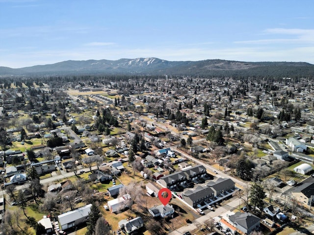bird's eye view with a residential view and a mountain view