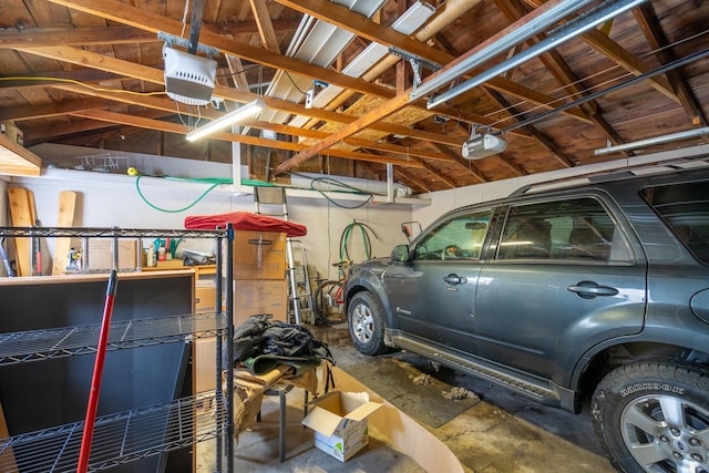 garage with a garage door opener