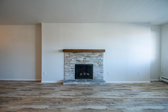 unfurnished living room featuring a fireplace and light wood-type flooring