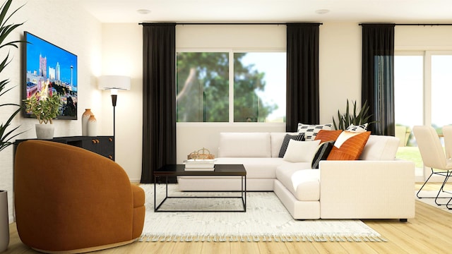 living room with wood-type flooring and plenty of natural light