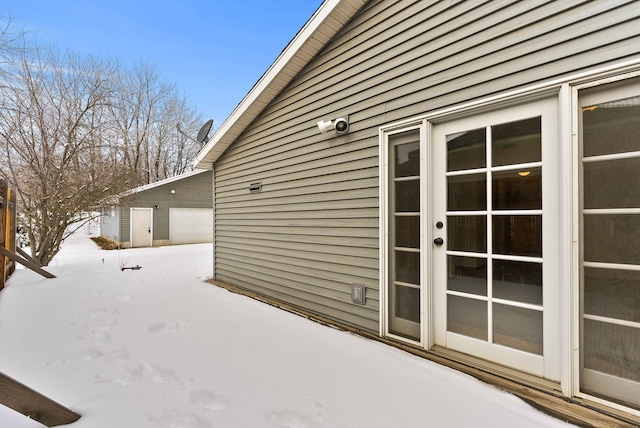 view of snow covered property