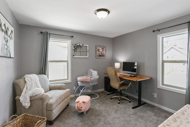 carpeted home office featuring a healthy amount of sunlight