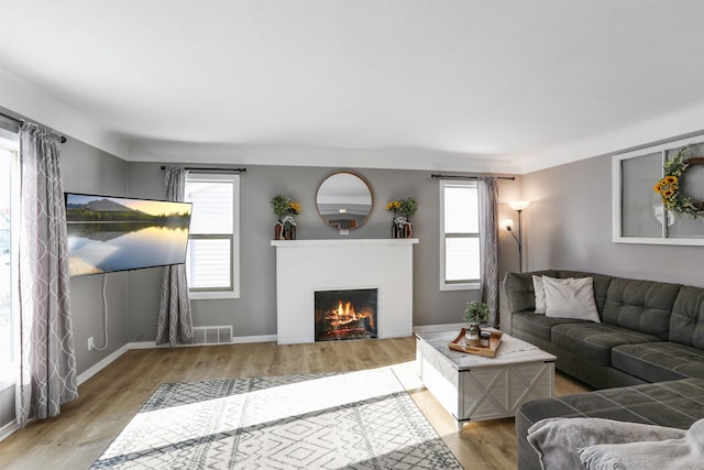 living room with light hardwood / wood-style floors