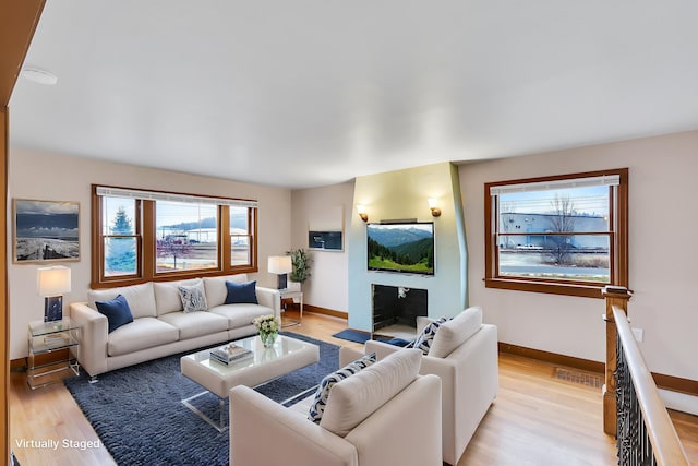 living room with light wood-type flooring