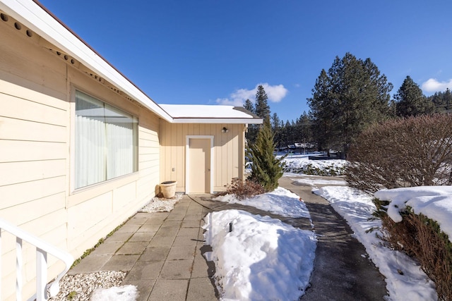 view of snow covered exterior