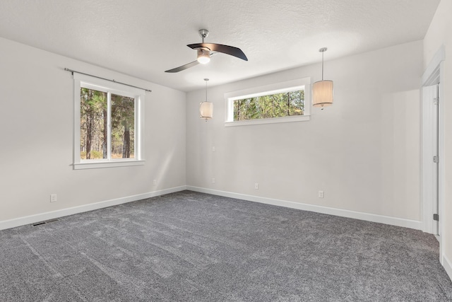 28411 N Milan Rd, Chattaroy, WA 99003 - spare room with ceiling fan, a textured ceiling, and dark colored carpet