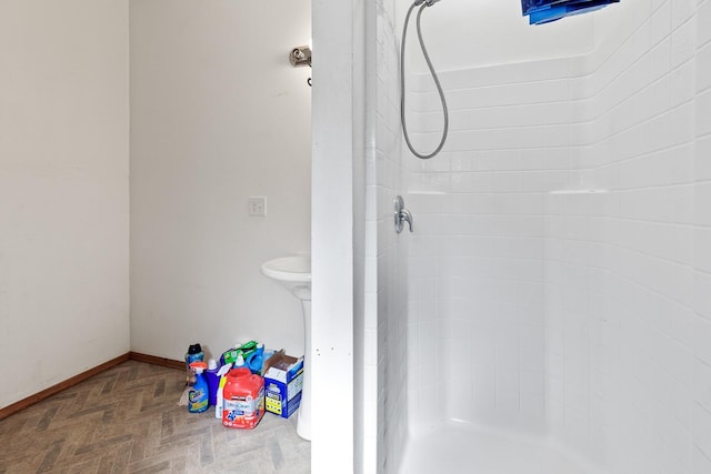 28411 N Milan Rd, Chattaroy, WA 99003 - bathroom with a shower and parquet floors