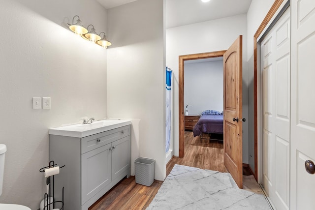 28411 N Milan Rd, Chattaroy, WA 99003 - bathroom featuring hardwood / wood-style flooring, vanity, and toilet