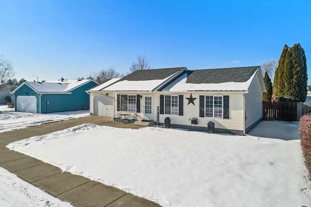 single story home with a garage