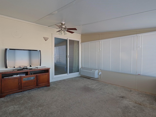 sunroom featuring ceiling fan and a wall unit AC