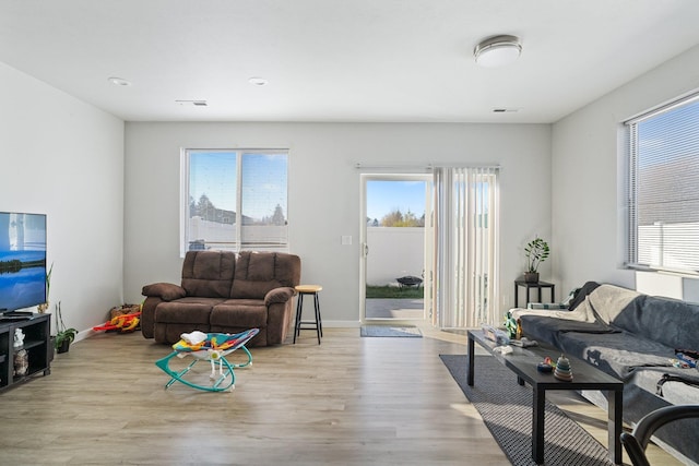 living room featuring light hardwood / wood-style floors