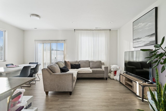 living room with light hardwood / wood-style flooring