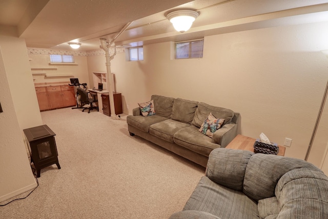 living room featuring light colored carpet