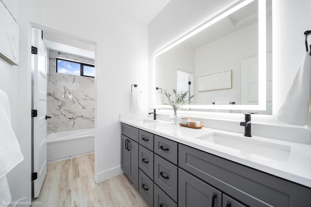 5022 S Lincoln Way, Spokane, WA 99224 - full bath with double vanity, wood finished floors, and  shower combination