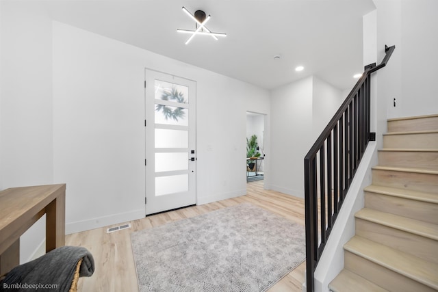 5022 S Lincoln Way, Spokane, WA 99224 - foyer with wood finished floors, stairs, recessed lighting, and baseboards