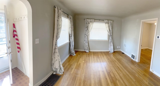 interior space with light hardwood / wood-style floors