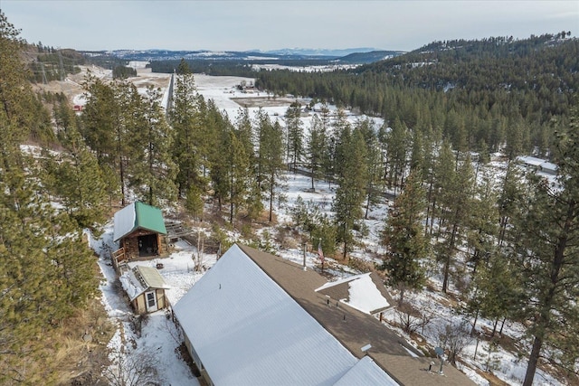 snowy aerial view featuring a mountain view