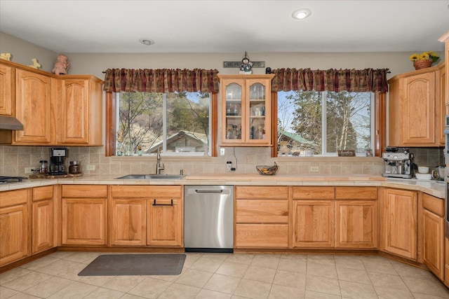 kitchen featuring plenty of natural light, sink, stainless steel dishwasher, and tasteful backsplash