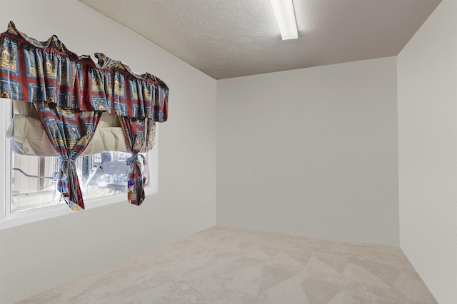 carpeted spare room with a textured ceiling