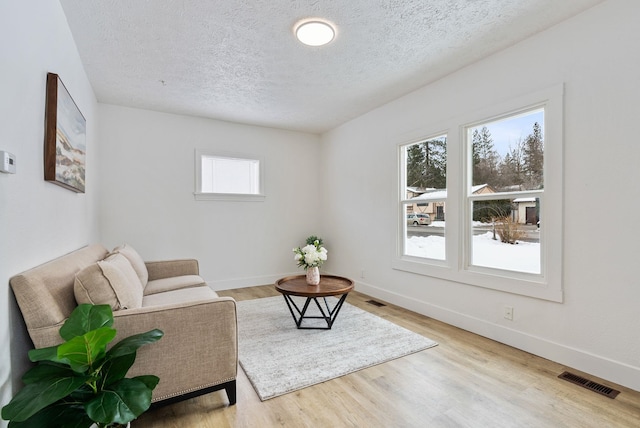 living area featuring visible vents, a wealth of natural light, and light wood-style floors