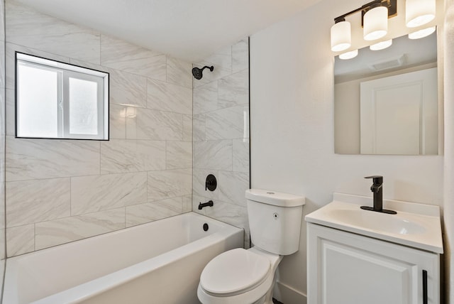 bathroom featuring shower / washtub combination, vanity, and toilet