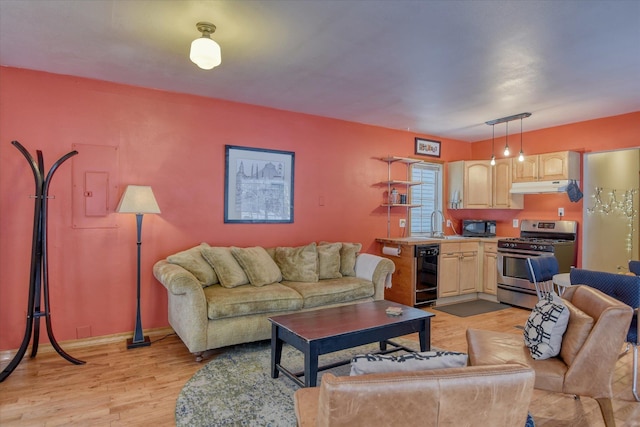 living area featuring light wood-style flooring