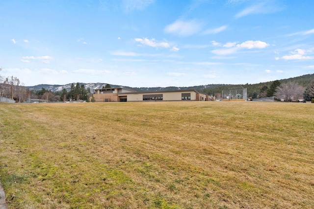 view of yard featuring a mountain view