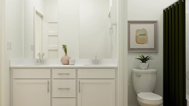 full bath featuring a sink, toilet, and double vanity