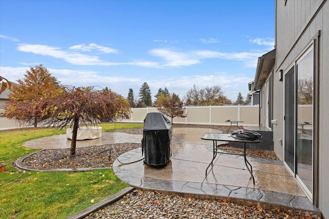 view of yard featuring a fenced backyard and a patio