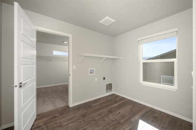 clothes washing area with laundry area, washer hookup, dark wood-style flooring, and electric dryer hookup