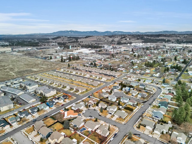 aerial view featuring a residential view and a mountain view