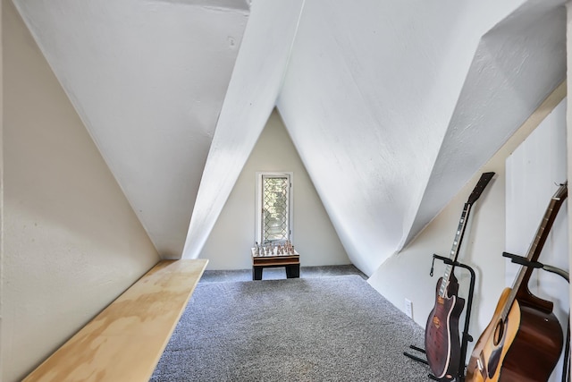 additional living space featuring carpet flooring and vaulted ceiling