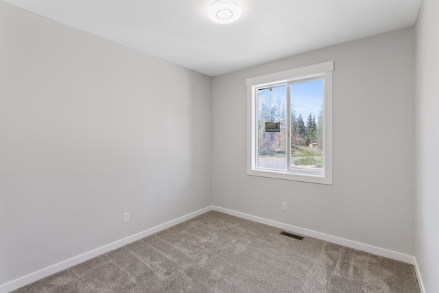 spare room with baseboards, visible vents, and carpet flooring